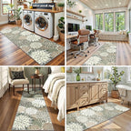 2x6 Washable Runner Rug for Hallway Tropical Botanical Modern Floral Chenille Kitchen Rugs Low Pile Non Slip Carpet for Patio, Bedroom, Laundry, Taupe