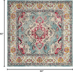 SAFAVIEH Monaco Collection Area Rug - 5' Square, Light Blue & Fuchsia, Boho Chic Medallion Distressed Design, Non-Shedding & Easy Care, Ideal for High Traffic Areas in Living Room, Bedroom (MNC243J)