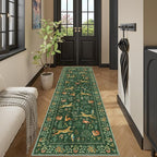 DUKINO 2x6 Rug for Hallway, Washable Kitchen Runner Rug with Non Slip Backing, Soft Low Pile Vintage Animal Runner for Bedroom, Kitchen, Hallway, Entryway, Laundry, Green