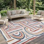 CAMILSON Indoor Outdoor Rug, Multicolor 8x10 Geometric Arch Striped Area Rugs for Patio and Home Areas, Easy-Cleaning Non-Shedding Living Room, Garden and Deck Washable Outside Carpet (8 x 10)