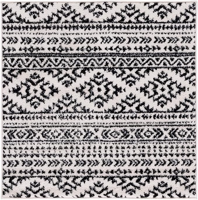 SAFAVIEH Tulum Collection Area Rug - 10' Square, Ivory & Black, Moroccan Boho Tribal Design, Non-Shedding & Easy to Clean, Ideal for Living Room, Bedroom, Dining Space (TUL272B)