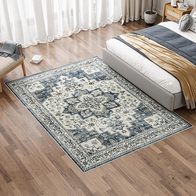Dripex 9x12 Area Rugs - Stain Resistant Washable Rug Distressed Rugs for Living Room Dining Room Bedroom Anti-Slip Low-Pile and Soft Accent Rug Farmhouse Office Home Decor, Pet & Child Friendly