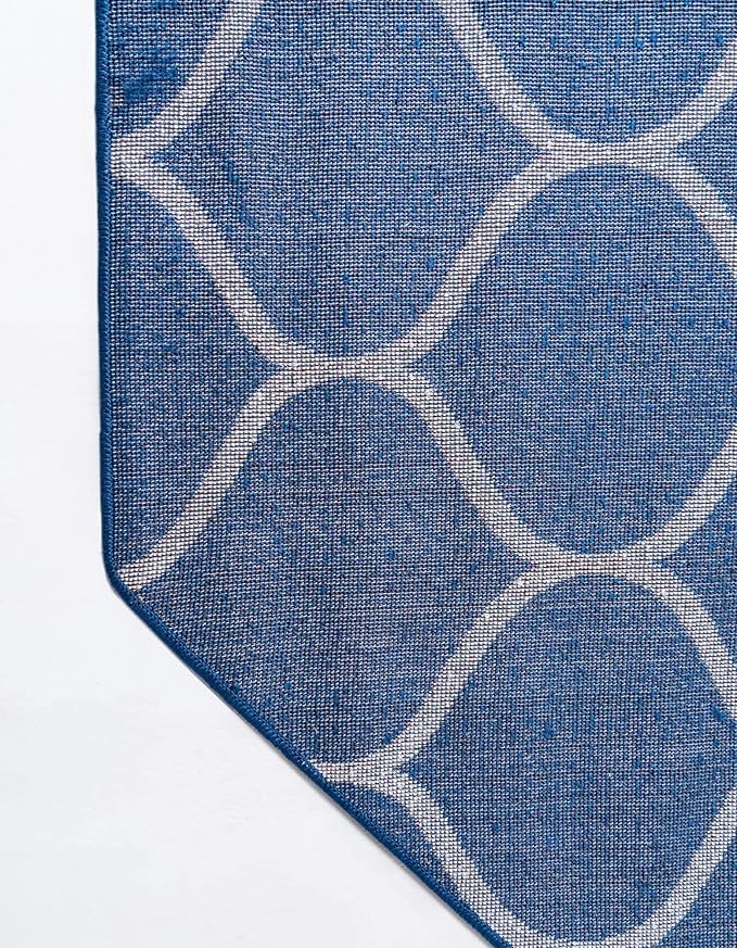 Rugs.com Lattice Frieze Collection Rug – 7' 10 Octagon Navy Blue Medium Rug Perfect for Living Rooms, Kitchens, Entryways