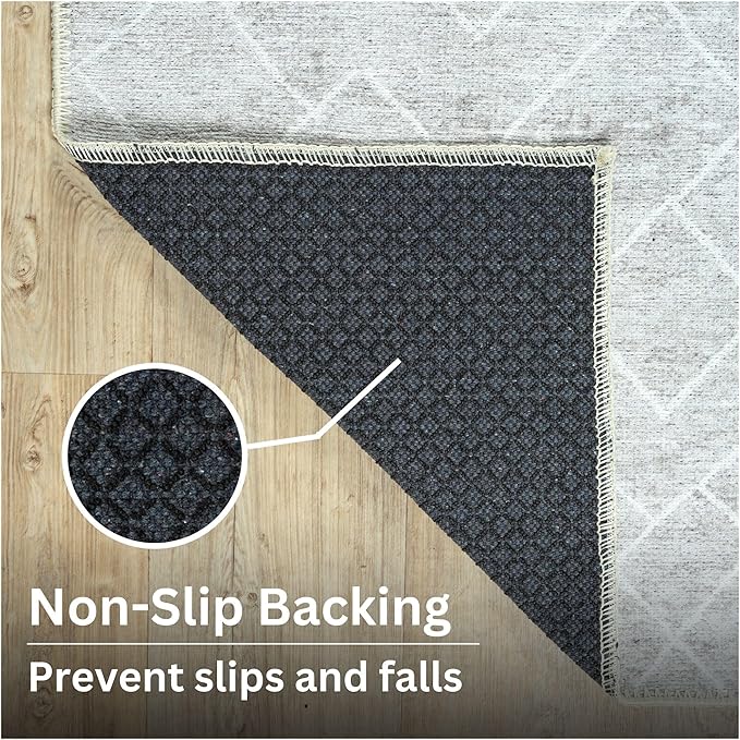 Bloom Rugs Washable Non-Slip 9' x 12' Rug - Gray/Pebble Striped Area Rug for Living Room, Bedroom, Dining Room, and Kitchen - Exact Size: 9' x 12'