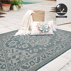 FH Home Flat Woven Outdoor Rug - Waterproof, Easy to Clean, Stain Resistant - Premium Polypropylene Yarn - Vintage - Large Patio, Deck, Sunroom - Shiraz - Ocean - 7ft 10 in x 10ft 9in