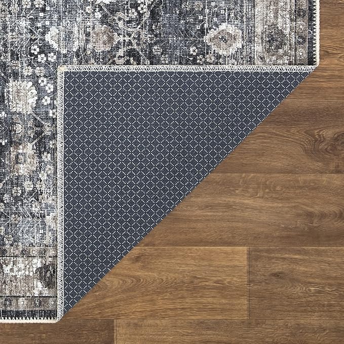Bloom Rugs Washable Non-Slip 12 ft Runner - Black/Brown Traditional Runner for Entryway, Hallway, Bathroom, and Kitchen - Exact Size: 2.5' x 12'