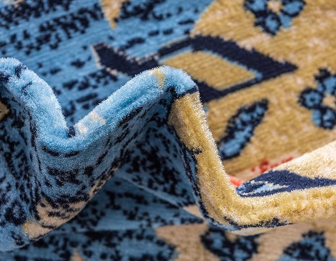 Unique Loom Taftan Collection Border Geometric Tribal Inspired Design Area Rug, 2 ft 2 in x 3 ft, Light Blue/Gold
