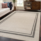 Beverly Rug Easy Jute Bordered Rug 8x10 Washable Durable Indoor Outdoor Area Rugs for Living Dining Room Patio Office Stain Resistant Non Shedding Casual Indoor Outside Carpet 8 x 10 Off-White