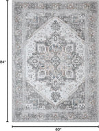 Bavni Area Rug 5x7 for Living Room Bedroom Dining Room, Boho Tribal Machine Washable Rug Print Vintage Aesthetic Gray Carpet, Floor Cover, Low Pile Lightweight Non Slip