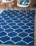 Rugs.com Lattice Frieze Collection Rug – 9' x 12' Navy Blue Medium Rug Perfect for Living Rooms, Large Dining Rooms, Open Floorplans