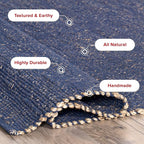 nuLOOM 2x3 Elfriede Jute & Cotton Hand Woven Area Rug, Blue, Solid Rustic Farmhouse Style, Weaved Design, Natural Fiber, For Bedroom, Living Room, Dining Room, Hallway, Office, Entryway