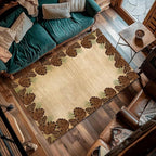 Rustic Lodge Brown Area Rug 3x5ft Pine Cone Leaf Botanical Print Home Decor Non Slip Washable Rug Pine Cones Area Rug Low Pile Thin Indoor Throw Carpet Rug for Laundry Dining Room Office