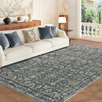 5X7 Area Rugs for Living Room, Soft Rugs Blue Washable Rug, Indoor Vintage Rugs for Bedroom Home Office Laundry, Rubber Backed Non Slip Low Pile Carpet, Deep Blue