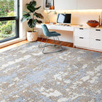WITSHOCK Abstract 9x12 Rugsfor Living Room: Blue Brown Rugs for Bedroom Aesthetic, Dining Room Under Kitchen Table, Washable Soft Non Slip Large Area Eclectic Unique Décor