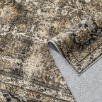 Brown Runner Rug 2'6"x10' Vintage Area Carpet Hallway Long Indoor Kitchen Washable Living Room Low Pile Traditional Distressed Retro Accent Rug Non Slip Laundry Bathroom Office Dining Room