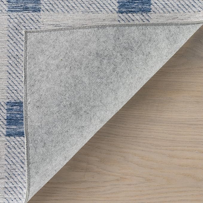 Dash & Albert Valen Plaid Blue Machine Washable Rug, 5 X 8 Feet, Blue/White Plaid Pattern