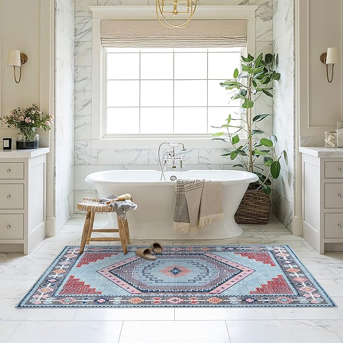 Fame Living Washable Area Rug. Modern Farmhouse. Vintage. Turkish. Bohemian. Distressed. Oriental. Traditional. Rugs for Living Room. Dining. Bedroom. Office. Entryway. Foyer. (856BlM, 5' x 6'9")