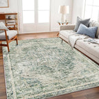 Washable Area Rug 4'x6' Vintage Traditional Floor Cover Foldable Thin Rugs Retro Kitchen Indoor Distressed Non Slip Carpet Floral Print Mat Bedroom Living Room