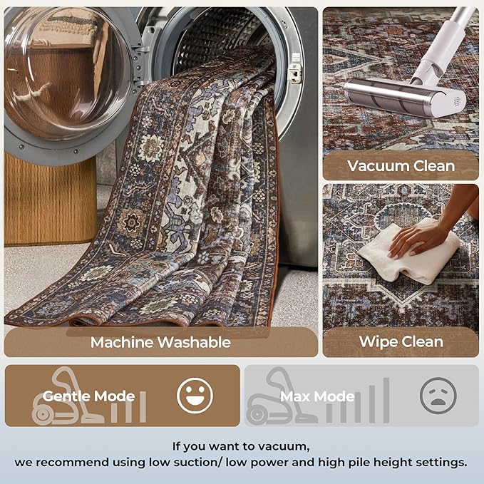Kokia 4x6 Washable Area Rugs Maroon with Vintage Orient Design, Soft Rug for Living Room or Bedroom, Non-Slip Low Pile Stain Resistance Features, Distressed Medallion Pattern
