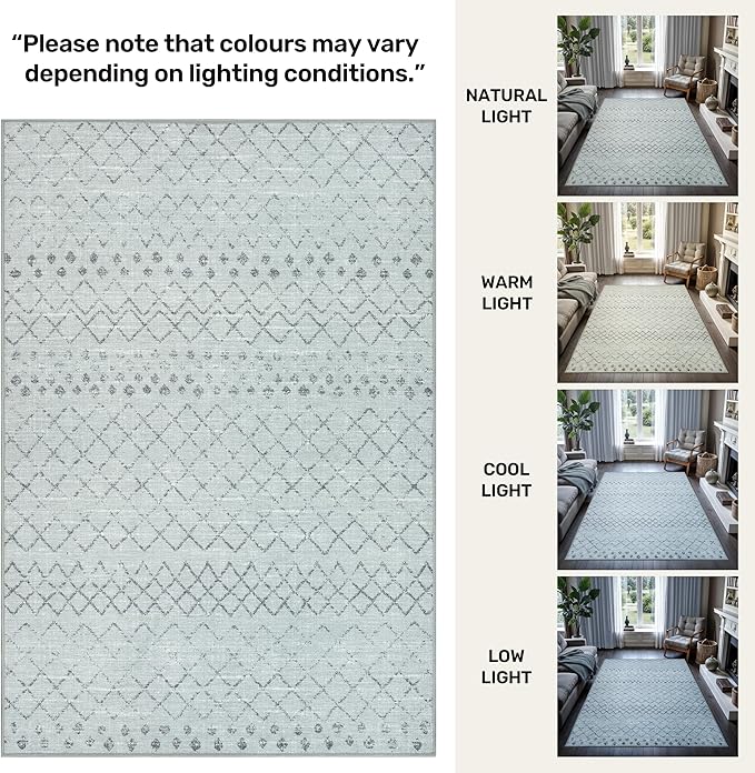 GLN Rugs Contemporary Collection - Machine Washable Area Rug, Contemporary Washable, Non Slip, Low Pile Chenille Rug, Living Room, Bedroom, Kitchen Rug (2'6" x 10' Gray 0166)