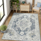 jinchan Kelda Area Rug 5x7 Washable Bedroom Rug Vintage Soft Indoor Floor Cover Retro Distressed Mat Accent Lightweight Non-Slip Thin Carpet for Kitchen Bathroom Living Room Grey