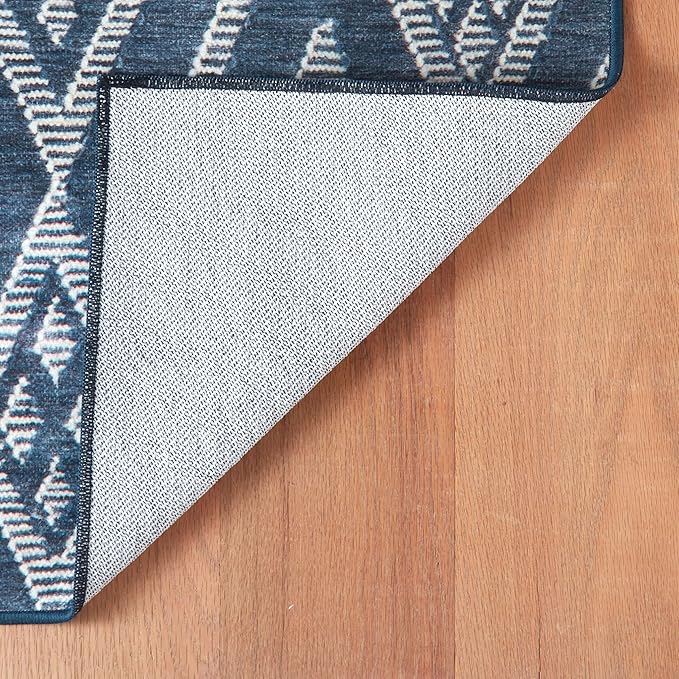 Dash & Albert Guthrie Navy Machine Washable Rug, 2 X 3 Feet, Blue Geometric Pattern