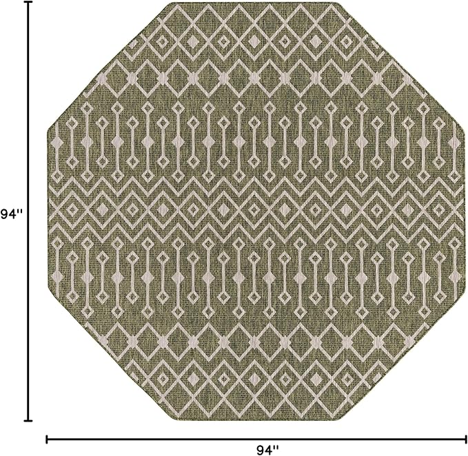 Unique Loom Outdoor Trellis Collection Area Rug - Tribal Trellis (7' 10" Octagon, Green/ Natural)
