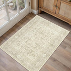 Beige Entryway Rug 2x3 Vintage Area Carpet Indoor Kitchen Washable Door Mat Living Room Entrance Small Low Pile Traditional Distressed Retro Accent Throw Rug Non Slip Office Bathroom