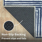 Bloom Rugs Washable Non-Slip 4' x 6' Rug - Blue Striped Area Rug for Living Room, Bedroom, Dining Room, and Kitchen - Exact Size: 4' x 6'