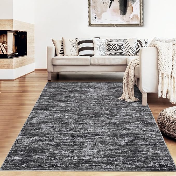 RUGSREAL Bedroom Rug 3x5 Washable Rug for Living Room Small Entryway Carpet with Rubber Backing Stain Resistant Dining Room Throw Mat Modern Solid Color Area Rug for Bedside Kitchen, Dark Grey