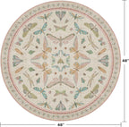 Boho Light Pink 4ft Round Small Throw Rugs for Living Room - Low Pile & Soft Cute Circle Rug for Girls Bedroom, Baby Nursery, Butterfly Pattern Fun Design, Low Pile & Soft Stain Resistant Carpet