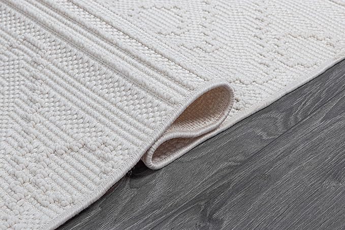 Micro Loop Indoor Rug White 8x10 Boho Geometric Neutral Area Rugs for Living Room Soft Luxury Modern Low and High Pile Durable Stain Resistant Non-Shedding Indoor Area Carpet 8 x 10
