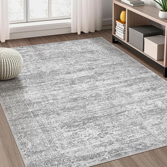 Area Rug Living Room Rugs - 5x8 Large Soft Indoor Neutral Modern Abstract Low Pile Washable Rug Carpet for Bedroom Dining Room Farmhouse Home Office - Vintage Grey