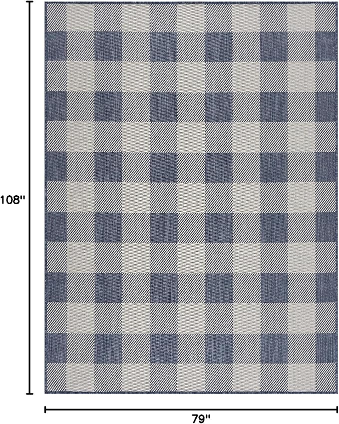 CAMILSON Outdoor Rug - Modern Area Rugs for Indoor and Outdoor Patios, Kitchen and Hallway mats - Easy Cleaning Non Shedding Washable Outside Carpet (6x9, Buffalo - Blue/White)