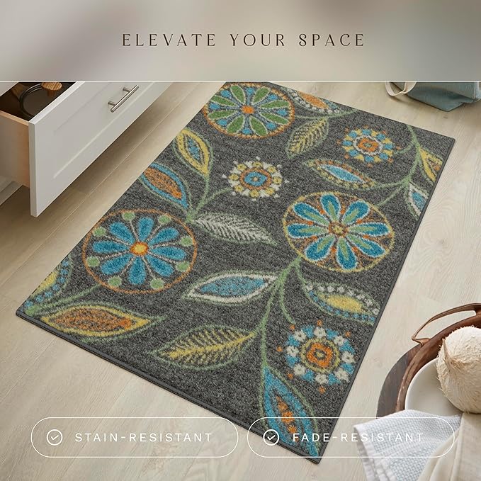 Maples Rugs Reggie Floral Kitchen Rugs Non Skid Accent Area Carpet [Made in USA], Multi, 2'6 x 3'10