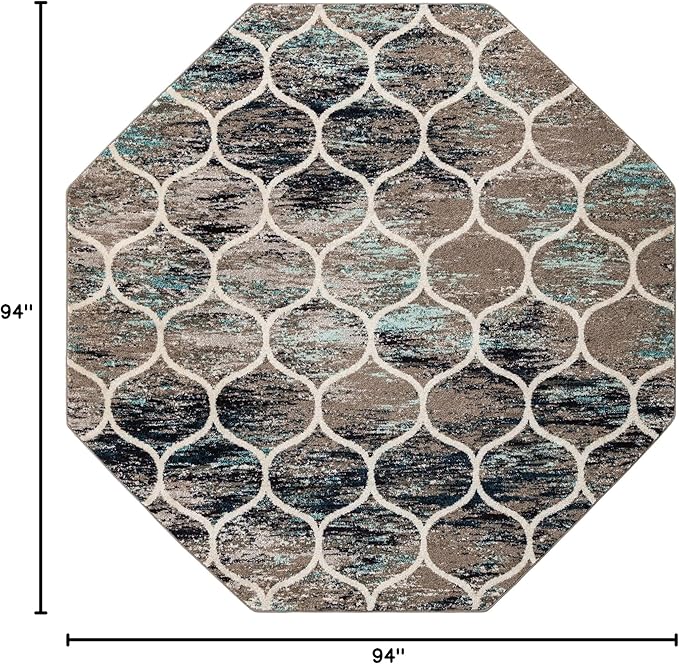 Rugs.com Lattice Frieze Collection Rug – 7' 10 Octagon Blue Multi Medium Rug Perfect for Living Rooms, Kitchens, Entryways