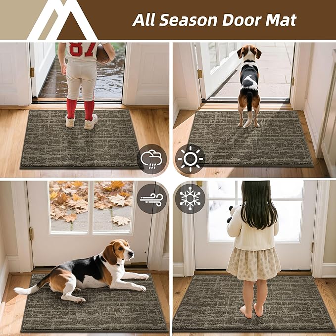 COSY HOMEER-Dirt-Trapper-Door-Mat 32"x48" Non-Slip Entryway Rugs,Washable Welcome Mat,Absorbent Entrance Mats,Low Pile Dog Door Mats for Front Back Doomats and Wet Shoes,Light Brown