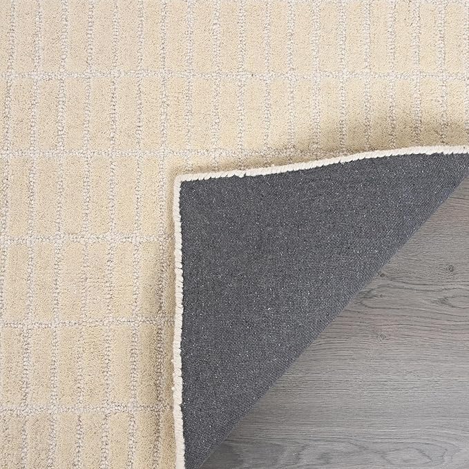 Hand-Tufted 100% Wool Area Rug – Unique Modern Geometric Grid Pattern, Soft Plush Textured Carpet for Living Room, Bedroom, Dining Room & Entryway (Beige, 8' x 8' sq)