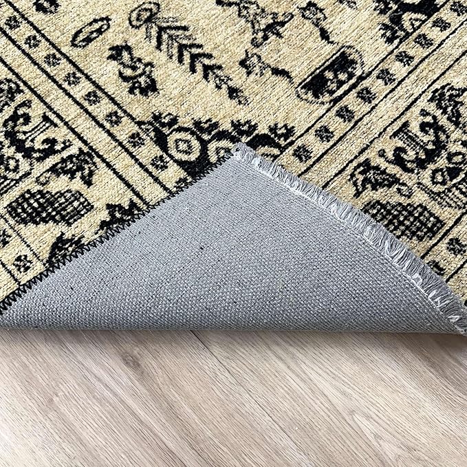 Alfa Rich 5x8 Beige Black Washable Area Rugs for Living Room Bedroom Kitchen Dining Cotton Rug
