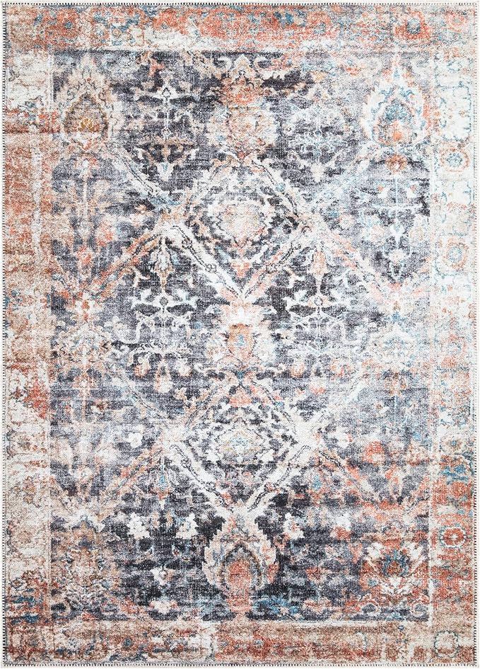 Bloom Rugs Washable Non-Slip 8' x 10' Rug - Orange/Black Traditional Area Rug for Living Room, Bedroom, Dining Room, and Kitchen - Exact Size: 8' x 10'