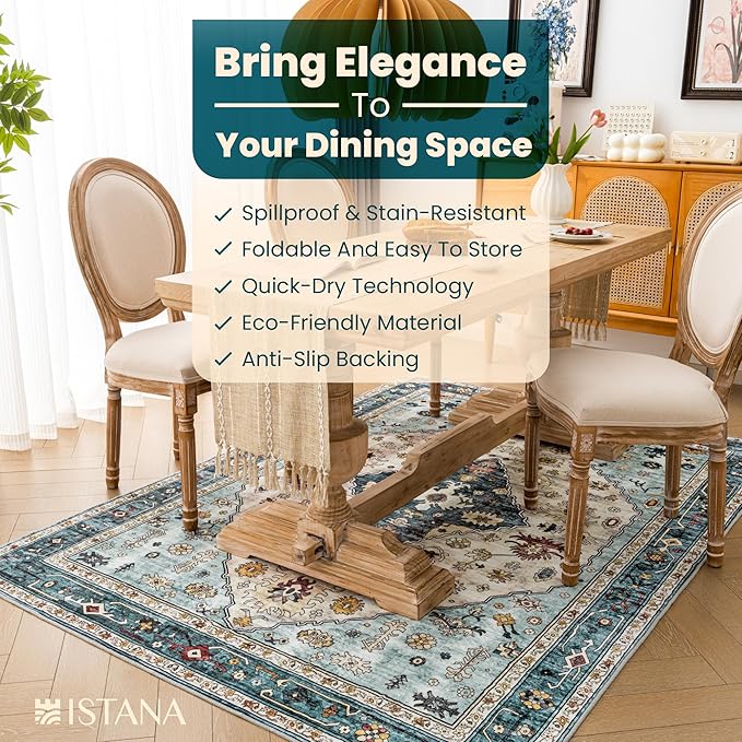 Istana 4x6 Rug - White Cream & Blue Area Rugs 4x6 - Kid & Pet Friendly Machine Washable Rugs - 4 x 6 Area Rug Non Slip & Non Shedding Area Rug - Foldable Rug for Room for Bedroom