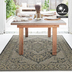 FH Home Flat Woven Outdoor Rug - Waterproof, Easy to Clean, Stain Resistant - Premium Polypropylene Yarn - Vintage - Patio, Deck,Porch,Balcony,Laundry - Ankara - Charcoal - 3ft 11 in x 5ft 6in