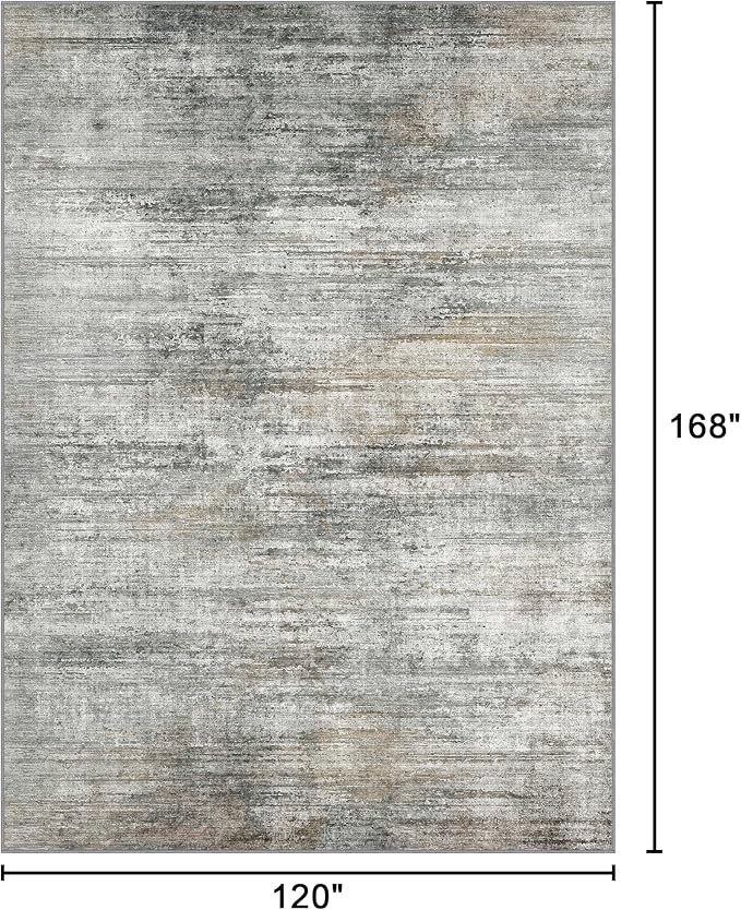 Bavni 10x14 Area Rugs, Modern Living Room Rugs Low Pile, Large Machine Washable Rug Non-Slip, Soft Pet Friendly Rugs for Bedroom, Playroom, Dining Room, Granite Gray