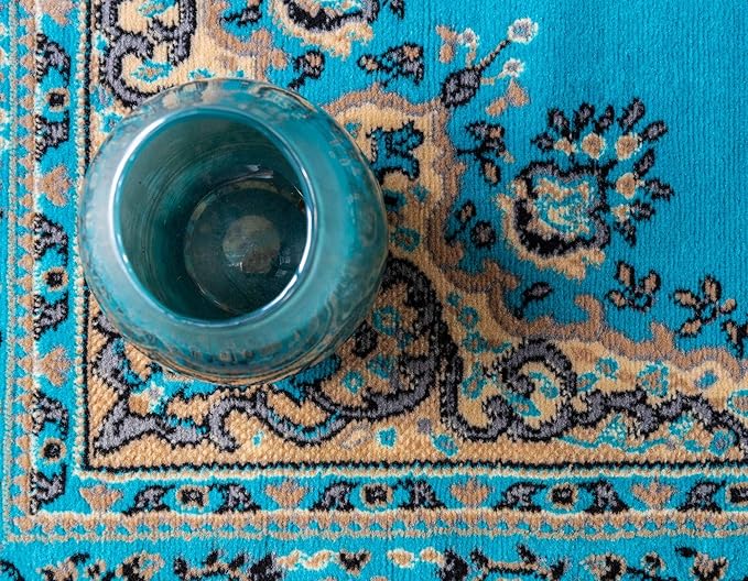 Unique Loom Reza Collection Traditional Persian Style Area Rug, 9 ft 10 in x 13 ft, Turquoise/Ivory