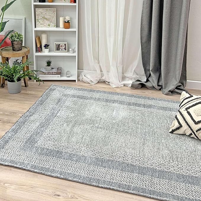 Alfa Rich 3x10 Light Gray Washable Area Rugs for Living Room Hallway Kitchen Cotton Decor Runner Rug