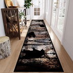 Wildlife Bear Runner Rug, 4x10ft, Vintage Wood Grain Wild Animal Black Bear Corridor Carpet, Non-Slip Washable Long Runner Rug for Farmhouse, American Country Wood Floor Entrance Rug Door Mat