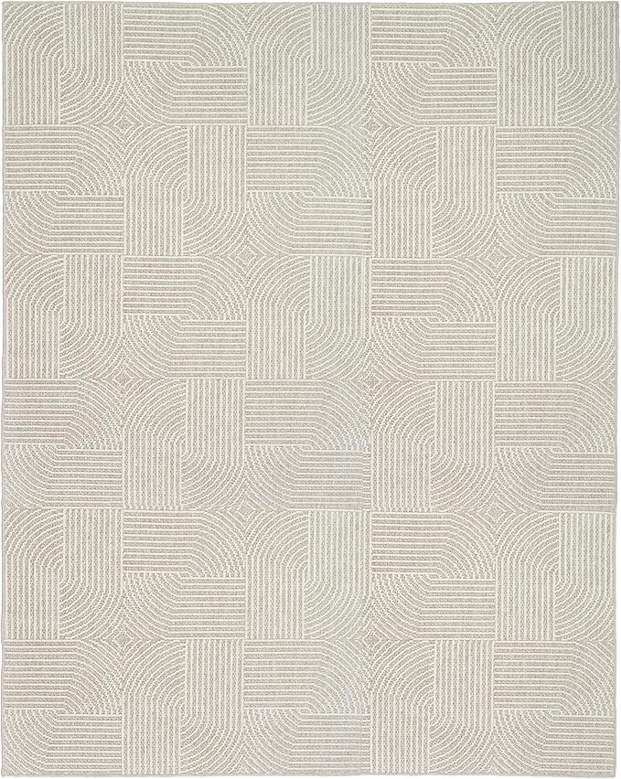 Nourison Home Textured Home Beige Ivory 7'10" x 9'10" Area Rug - Easy Clean, Non Shedding, Bed Room, Living Room, Dining Room, Kitchen (8' x 10')