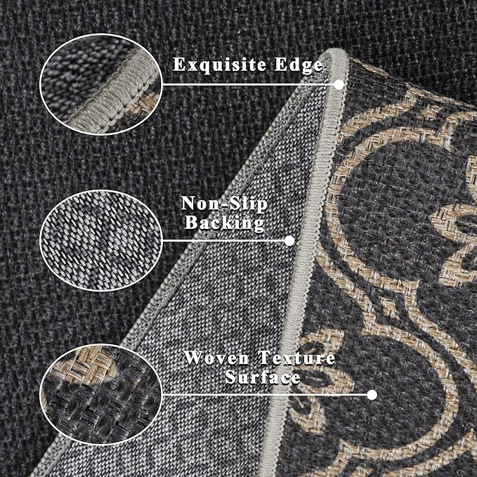 Moroccan Floral Easy Jute Rug 8x10 Outdoor Rug Washable Area Rugs for Living Room Bedroom Non Slip Neutral Farmhouse Indoor Outdoor Carpet for Backyard Patio Office