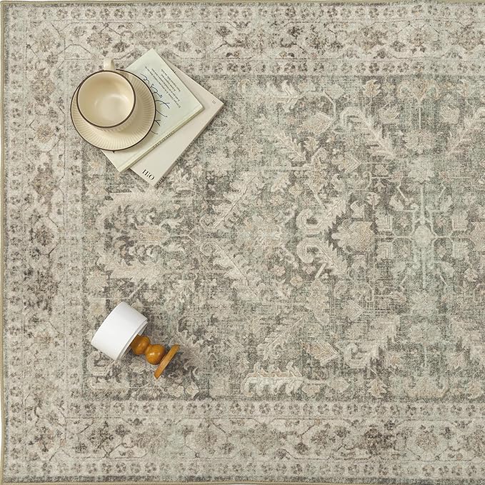 Brown 2x8 Runner Rug Vintage Area Carpet Hallway Indoor Kitchen Washable Low Pile Traditional Distressed Retro Accent Throw Rug Non Slip for Laundry Bathroom Office