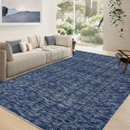 RUGSREAL Washable Area Rug for Bedroom 5x7 Contemporary Dining Room Throw Rug Low-Pile Solid Modern Rug Non-Slip Stain Resistant Home Office Solid Rug for Living Room Bedroom Kids Room, 5' x 7' Blue